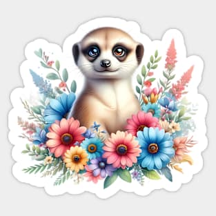 A meerkat decorated with beautiful colorful flowers. Sticker